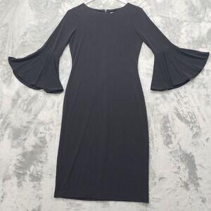 Calvin Klein Dress Womens 2 Black 3/4 Bell Sleeve Sheath Stretch‎ Party Office